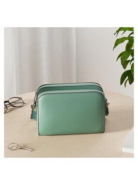 Women Triple Zip Crossbody Bag Small Camera Purse Wide Strap Trendy Bag